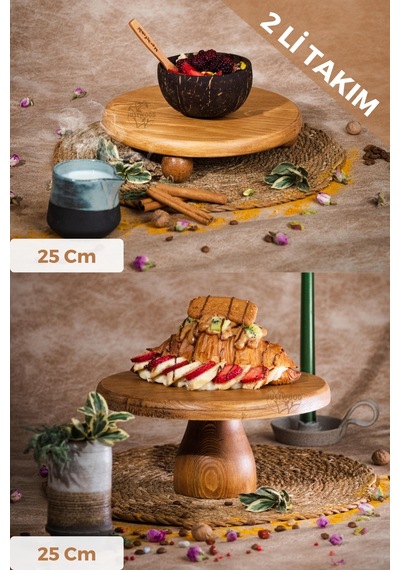 Justwood 2 Li Risus&lucca Top Ayaklı 25 Cm Ve 25 Ahşap Yuvarlak P