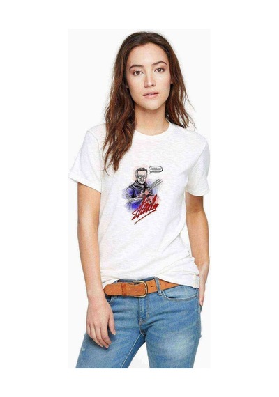 Stan Lee Marvel Kara Kalem Baskılı Beyaz Kadın Tshirt