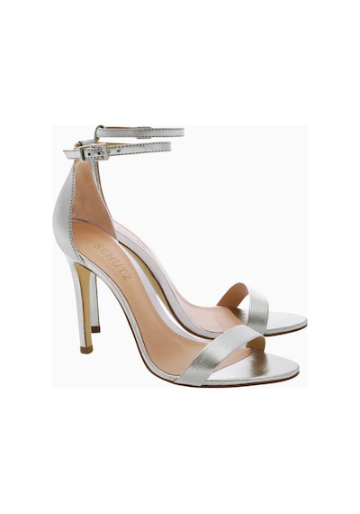 Schutz Gisele 110 Gümüş Nappa Deri Bilekten Bağlamalı, 110mm Ince Topuklu Lüks Sandalet