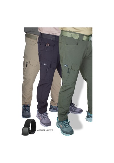 Nikbin 3 Adet Taktik Outdoor Pantolon Likralı Yazlık Bej-siyah-hakiyeşil Çok Renkli