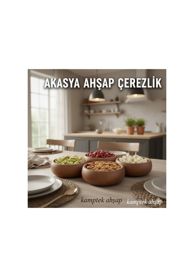 Ahşap Atölyesinden Kalitesiyle Ahşap Küçük Boy Tasarım Organik Çerezlik Kase 1 Adet Kahverengi