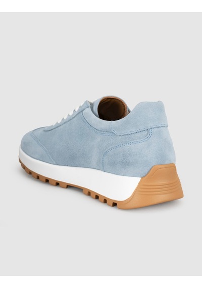 Buz Mavisi Süet Hakiki Deri Kadın Sneaker Ayakkabı Mavi