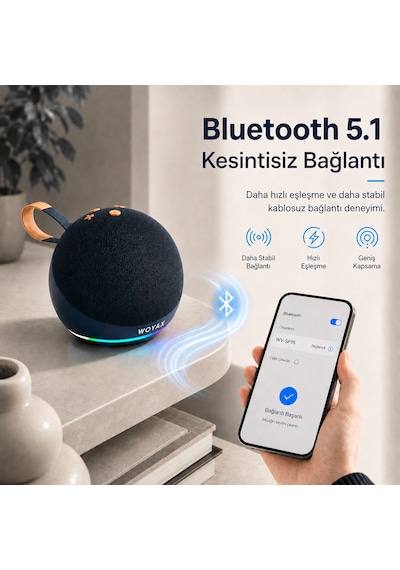 Woyax Taşınabilir Bluetooth Hoparlör, 15w Kablosuz Küre Speaker, Ses Bombası Usb, Tws, 15w Güçlü Ses Bass Küçük Büyük Boy