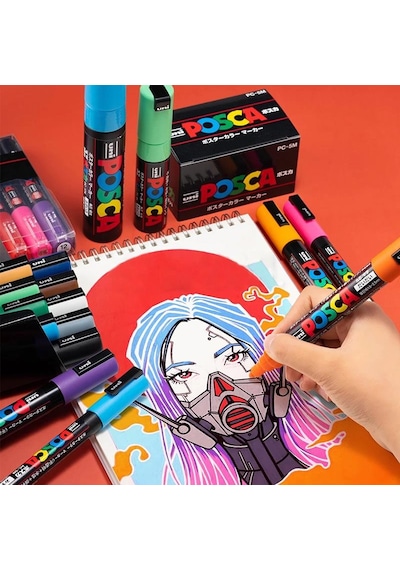 Uni Posca 5M Metalik Renkler 2'li Set Gold Silver