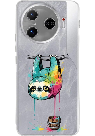 Tecno Camon 30 Pro 5g İle Uyumlu Splash Tembel Hayvan Tasarımlı Şeffaf Silikon Kılıf Şeffaf