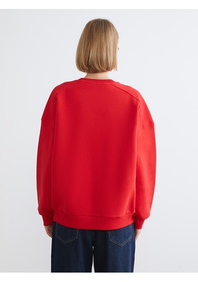 Lcw Vision Kırmızı Bisiklet Yaka Oversize Kadın Kalın Sweatshirt