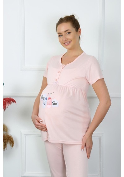 Akbeniz Kadın Kısa Kol Hamile Lohusa Pijama Takımı Pudra 45210-pudra