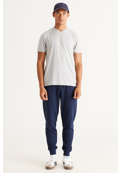Ac&Co / Altınyıldız Classics Slim Fit Dar Kesim V Yaka Pamuklu Erkek Tişört Gri Melanj