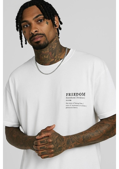 Freedom Baskılı Unisex T-shirt BEYAZ