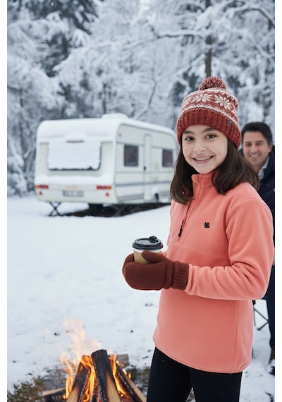 Lela Yumuşak Dokulu Fermuarlı Dik Yaka Şardonlu Kışlık Unisex Çocuk Polar 5905002 Somon