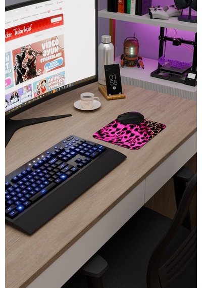 Leopar Kaymaz Dikişli Kauçuk Oyuncu Mousepad V5 - 22x18 Gaming Mouse Pad Fare Altlığı
