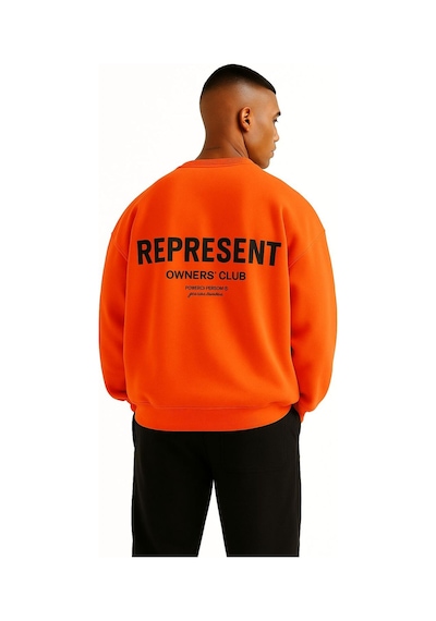 Benroma 3 İplik Penye Represent Baskılı Unisex Sweatshırt Turuncu