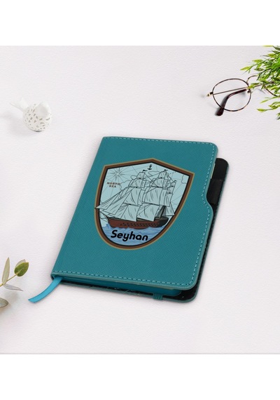 Kişiye Özel Gemi Tasarımlı Turkuaz Termo Deri Defter-3