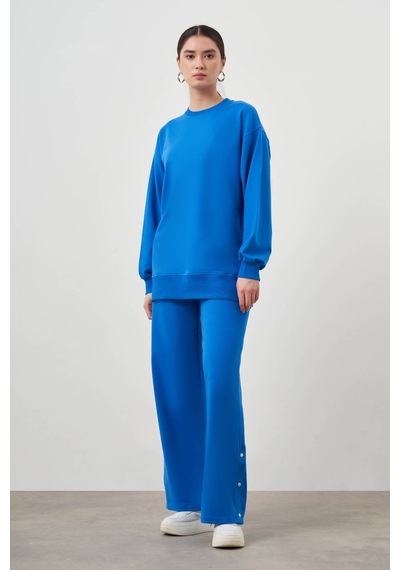 Yanları Çıtçıtlı Mavi Sweatshirt Mavi