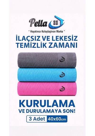 Active Çamaşır Suyu Ile Kullanılabilen Tek Mikrofiber 3'lü Temizlik Bezi 40x60 Büyük Boy Karışık