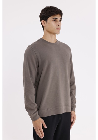 Rowinger Yatay Dokulu Ottoman Yüzey Tonal Logo Detaylı Bisiklet Yaka Standart Kalıp Sweatshirt Antracite