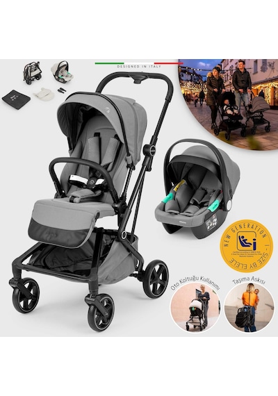 Elele Rotativo Çift Yönlü Kabin Tipi Travel Bebek Arabası Gri
