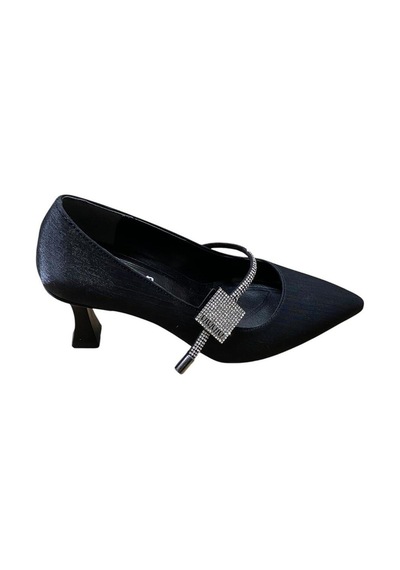 Yaren Moda Kadın Kadeh Topuk Taşlı Saten Stiletto Siyah - 870539054 Siyah
