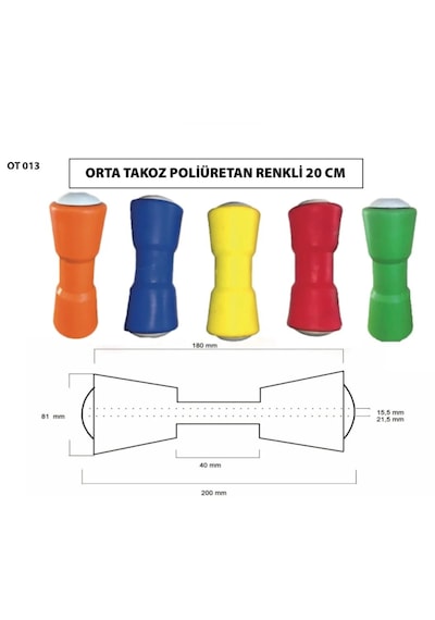 Tekne Römorku Poliüretan Orta Makara Takozu 20 Cm Mavi Renk