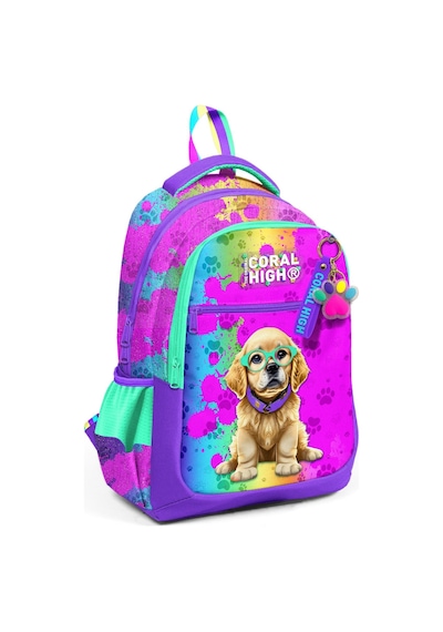 Coral High Mor Pembe Köpek Desenli Kız Çocuk İlkokul Çantası Ve Günlük Sırt Çantası