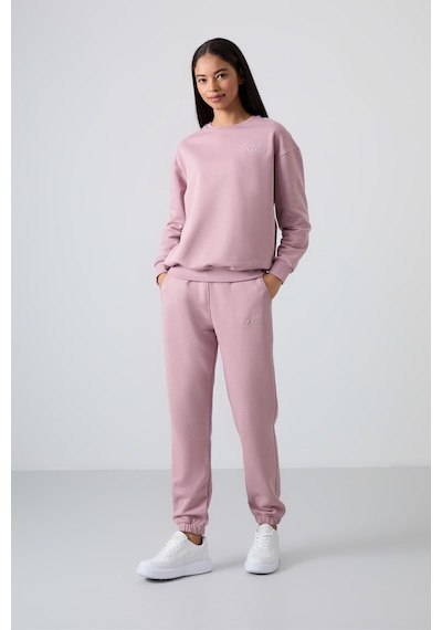 Tommy Life Gül Kurusu Basic Pamuklu O Yaka Oversize Lastik Paça Kadın Eşofman Takım - 95287 Gül Kurusu