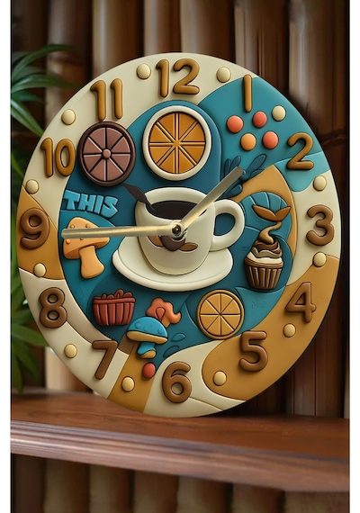 Kahve Ve Tatlı Temalı 3d Görünümlü Mdf Duvar Saati 33 Cm Sdw154 Renkli