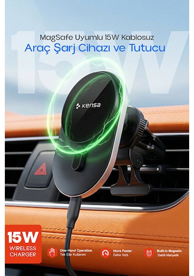 15w 360 Magsafe Uyumlu Kablosuz Araç İçi Şarjlı Telefon Tutucu Havalandırma Izgarası Montajlı 1
