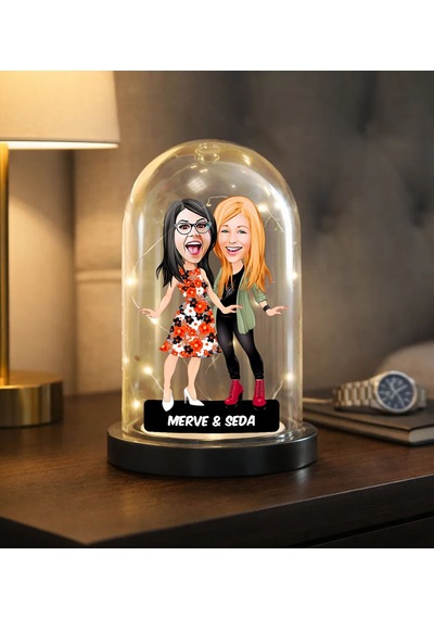 Bk Gift Kişiye Özel Anne Kız Karikatürlü Led Işıklı Cam Fanus Biblo -2, Anneye Hediye, Doğum Günü Hediyesi Kobitmeyencom36873 Bk Gift