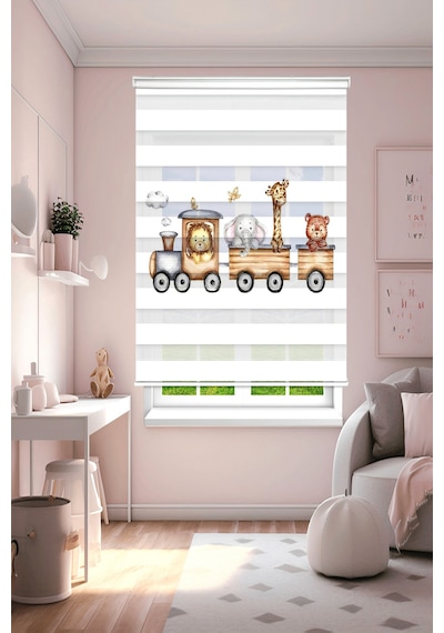 Perdecizade Enxboy Trendeki Dostlar Dijital Baskılı Zebra Perde-cocuk Odası-stor Perde Renkli
