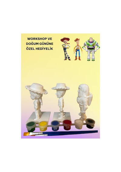 3d Toy Story Woody-jessie-buzz 3 Lü Set Figür Boyama Seti - Kendin Boya Hobi Ve Etkinlik Seti - Akrilik Boya + 6 Fırça