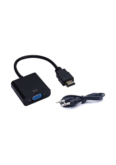 Hdmi to Vga Dönüştürücü 3.5mm Aux Ses Destekli Hdmi Erkek Vga Diş