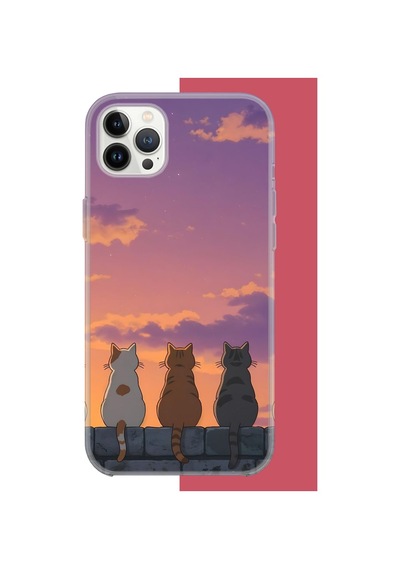 İphone 12 Pro Max Uyumlu Duvardaki Kediler Uv Baskılı Silikon Kılıf Renkli