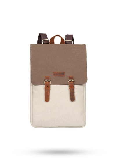 Gillario Design 02 15.6 Inch Kanvas -deri Laptop Sırt Çantası Açık Bej - Kahverengi