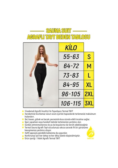 Sauna Suit Ekstra Yüksek Bel 3Kademeli Agraflı Maksimum Terleten Termal Tayt Siyah