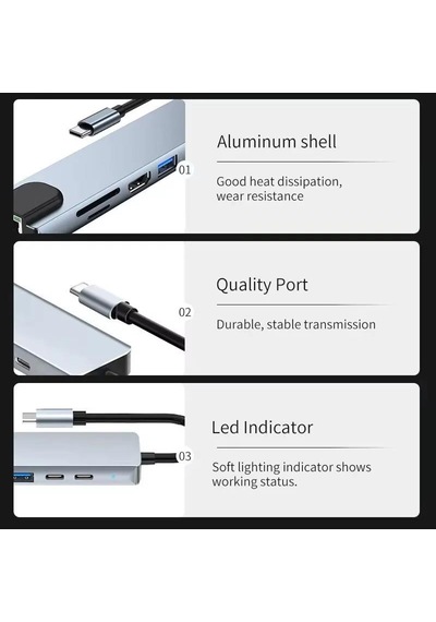 Cr20 10in1 Mac-book Thunderbolt 3 Uyumlu Adaptör Çevirici Hub Type-c'den 4k30hz Hdmı, Usb 3.0, Type-c Pd 100w 20v 5a Hızlı Şarj, Type-c 3.1 Data Port, Sd Ve Micro Sd Kart Okuyucu Rj45 100mbps