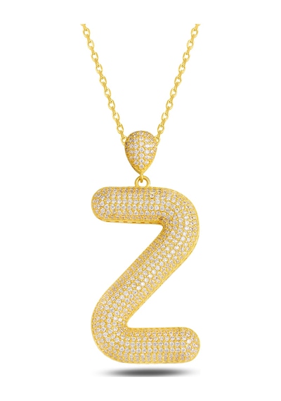 Brezza Lusso Jewelry 18k Serie Oro Z Harfi Kadın Gümüş Kolye 50 CM 50 CM