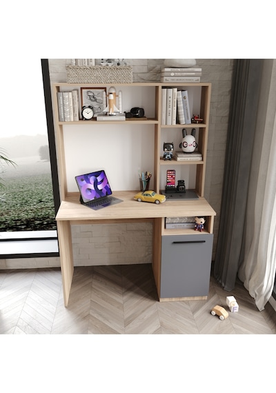Afilli İzmir Çalışma Masası Flora Antrasit Tamamı Mdf Flora Antrasit