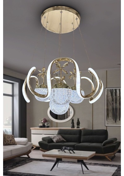 Arya Xl 4 Top Cam Kristal Top Led Avize Gold Kuamndalı