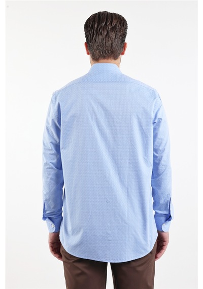 İmza Mavi Sert Yaka Uzun Kol Cepli Comfort Fit Pamuk Gömlek 1004260174 XL