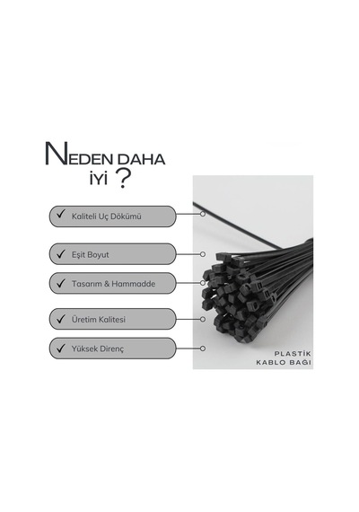 Siyah 3.6x200mm Plastik Cırt Kelepçe 100pcs 4915