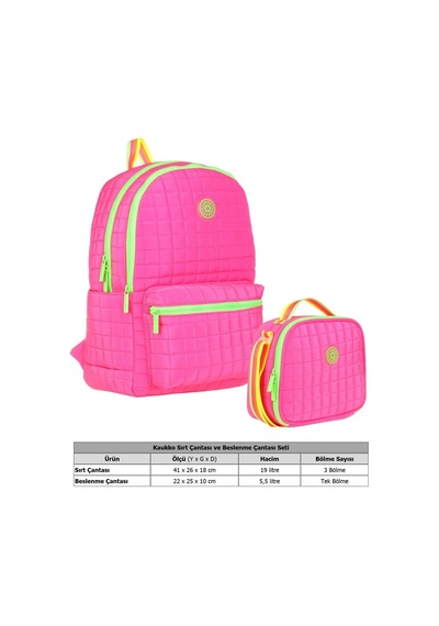 Kaukko Kız Çocuk Kapitone Detaylı Pembe Yeşil Okul Çantası Ve Kalemlik Seti K1771+k9046 Pembe