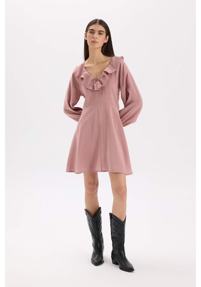 DeFacto V Yaka Basic Düz Modal Uzun Kollu Siyah Mini Elbise E4213AX24WNPN429 Pembe DeFacto V Yaka Basic Düz Modal Uzun Kollu Siyah Mini Elbise E4213AX24WNPN429 Pembe