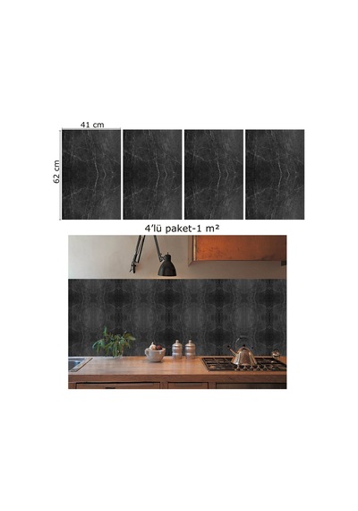 Tink Kendinden Yapışkanlı Belgium Black Desenli Pvc Panel 41x62 Cm
