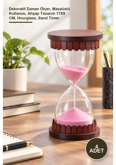 4 Adet Ahşap Kumsaati Dekoratif Zaman Ölçer, Masaüstü Kullanım, Ahşap Tasarım 17x9 Cm, Hourglass, Sand Timer Diğer