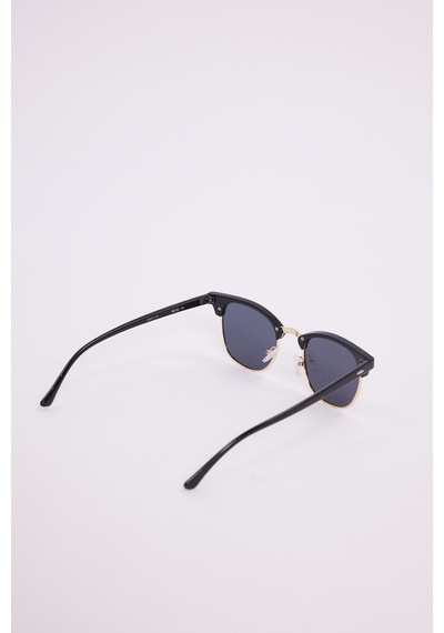 Unisex Siyah Oval Çerçeveli Gold Detaylı Uv 400 Korumalı Güneş Gözlüğü-51237 Çok Renkli