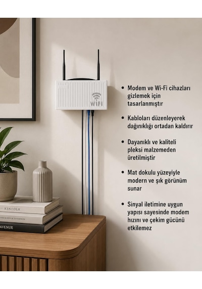 Deyhome Modem Gizleme Kutusu, Wi-fi Router Saklama Kapağı, Pleksi Malzeme, Duvara Monte, Kablo Düzenleyici, Beyaz Diğer