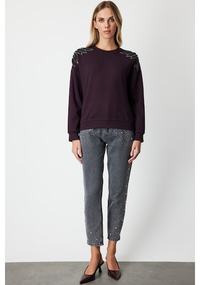 On Fashion On Omuzları İncili Sweat Lacivert