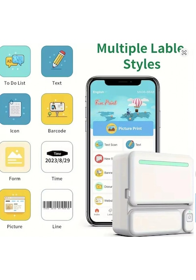 Mini Taşınabilir Yazıcı 13 Rulo Kağıtlı Mürekkepsiz Etiket Yazıcısı Mini Termal Yazıcı