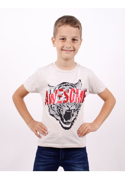 Toontoy Kids Toontoy Erkek Çocuk Baskılı Bisiklet Yaka Kısa Kollu Tişört Bej