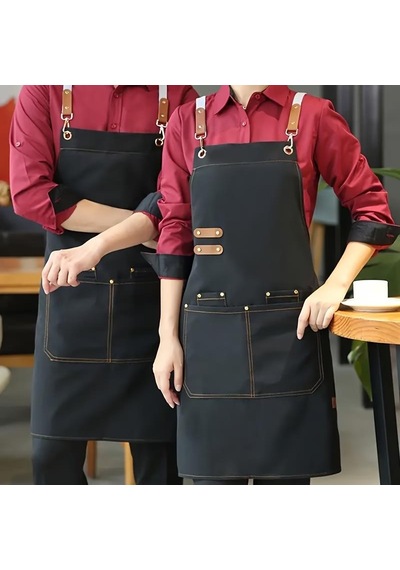 Valkyrie Suya Dayanıklı Barista Önlüğü Ayarlanabilir Askılı Cepli Mutfak Kafe Garson Önlüğü Siyah 74 Cm